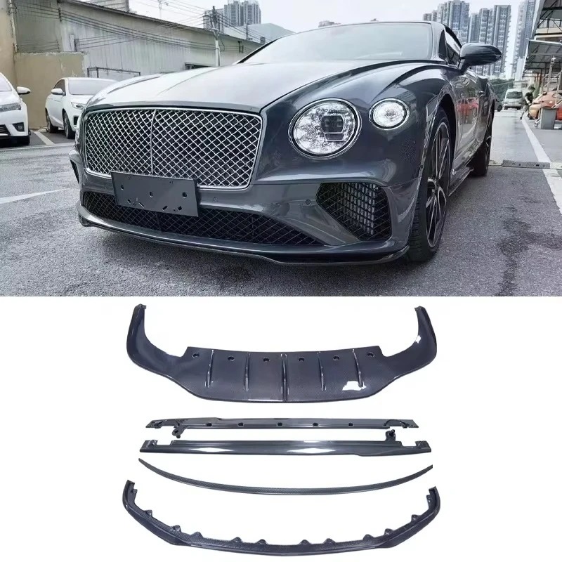 For Continental GT W12 Style Carbon Fiber Body Kit Front Bumper Lip Side Skirts Diffuser Spoiler Body Kit